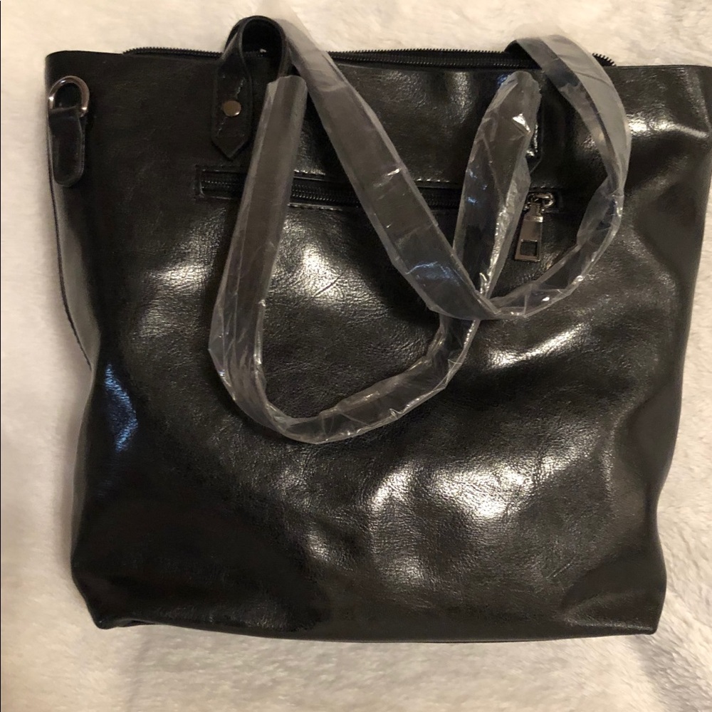 Black leather convertible tote